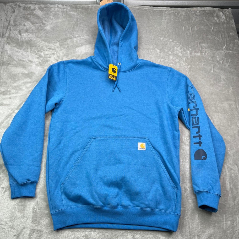 Carhartt Loose Fit Midweight Sleeve Logo Hoodie‎ Mens M Blue Graphic Sweatshirt